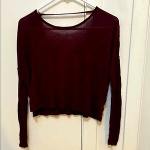 Women's Long Sleeve Burgundy cropped top sweater knit cotton on S